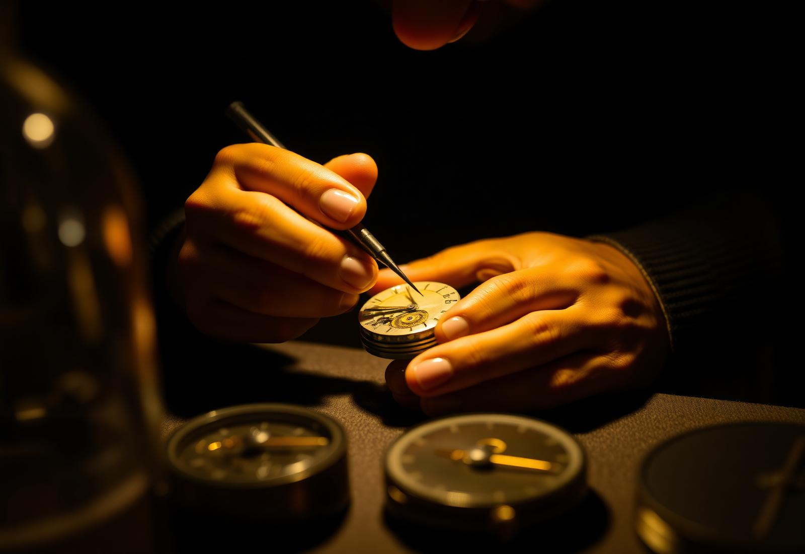 Watchmaker at work in a Geneva atelier