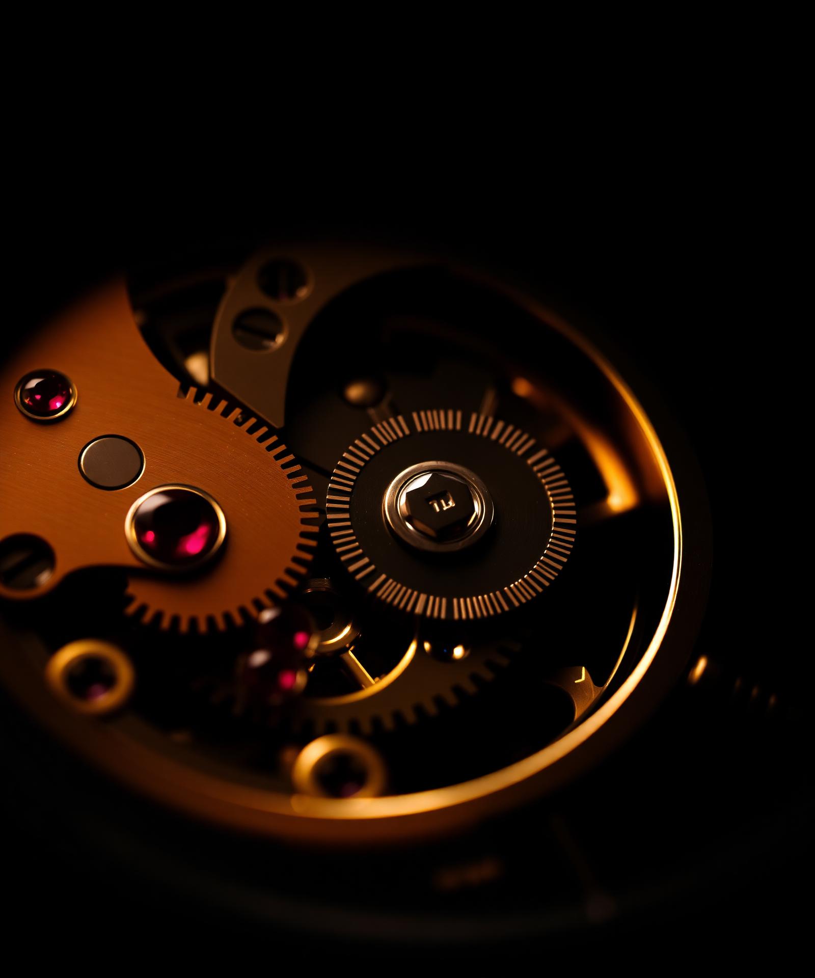 Swiss mechanical watch movement, gold and ruby